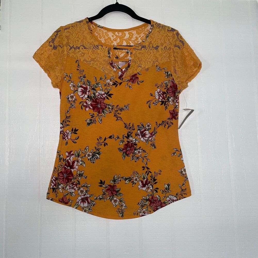 Nobo gold jade top large 11/13 lace floral jade gold scoop neck shirt new - Picture 9 of 11